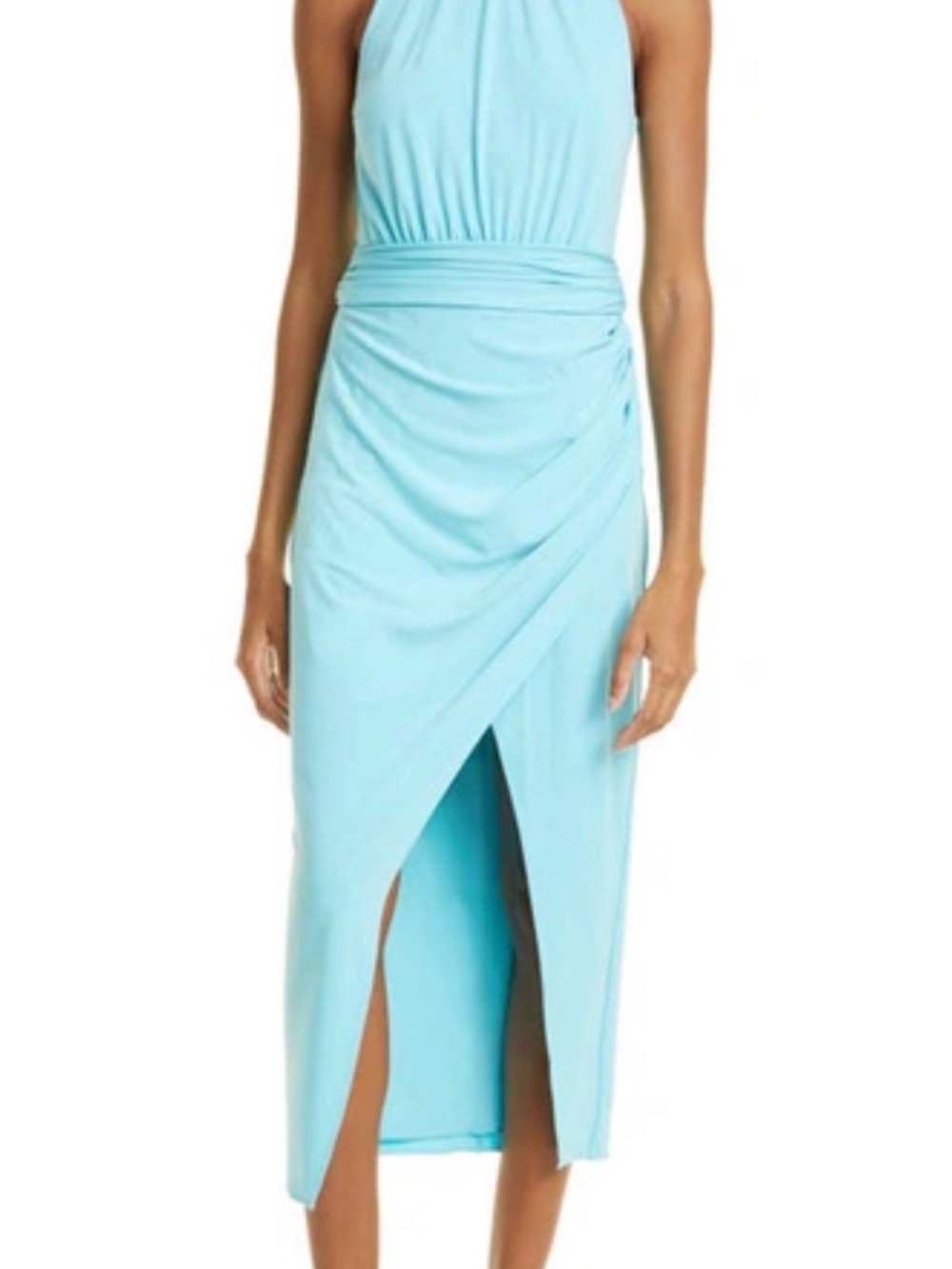Self-Portrait Powder Blue Halter Midi Dress with Front Slit